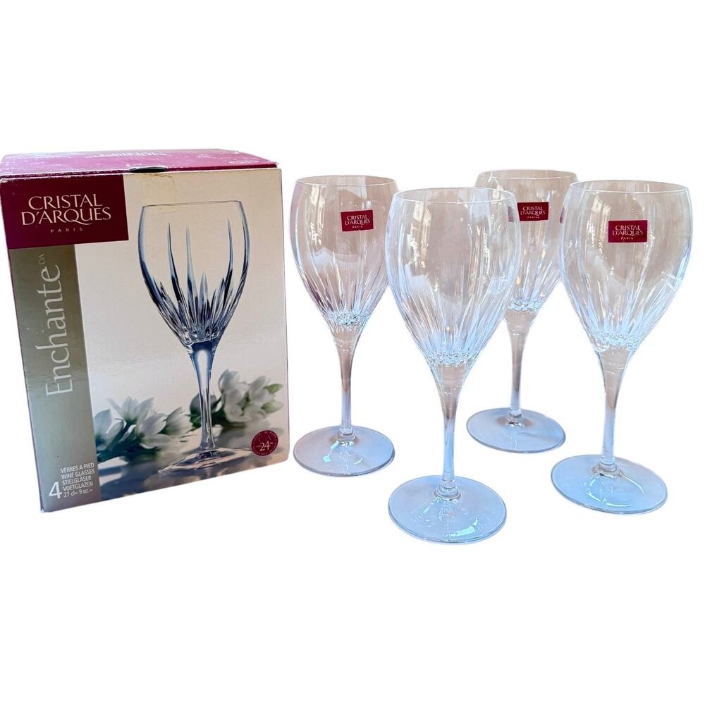 Cristal D'Arques Wine Glass Set 4 Crystal Durand Enchante Paris France 9oz New